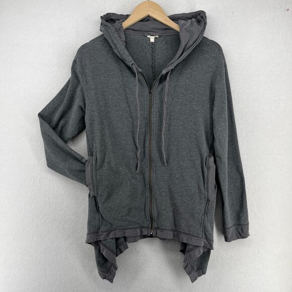 EILEEN FISHER Jacket M Stretch Organic Cotton Hoodie Full Zip Asymmetric Gray - Picture 1 of 15